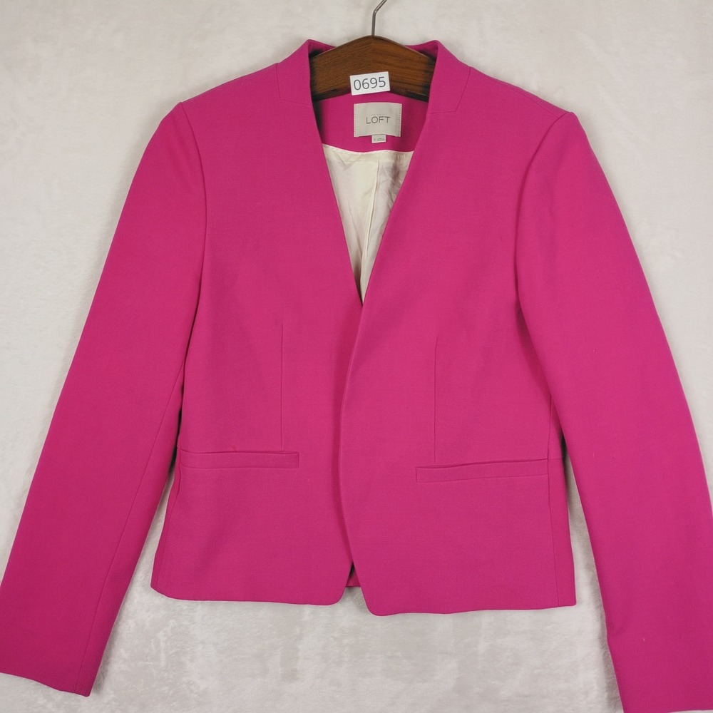 LOFT Vibrant Pink Collarless Blazer